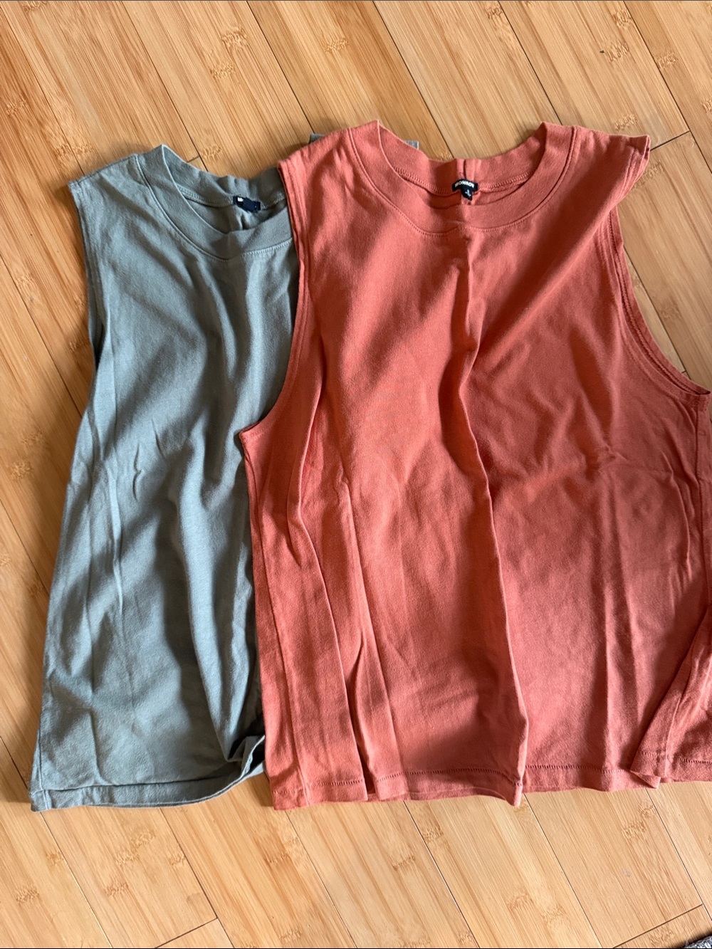 Monrow Sage Green and Rust Orange Sleeveless Tank Duo